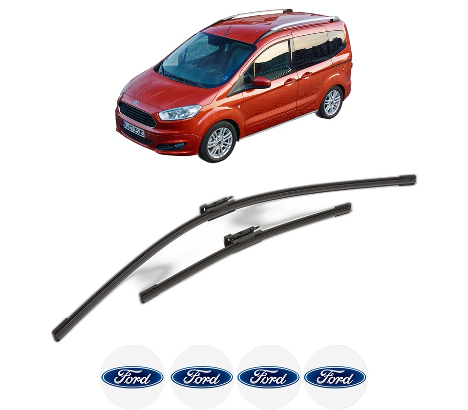 Set stergatoare auto FORD TRANSIT COURIER B460 MPV din 2014-2023, pentru parbriz auto, 2 bucati, Bosch Aerotwin, din cauciuc siliconat rezistent, 4 Stickere Auto FORD