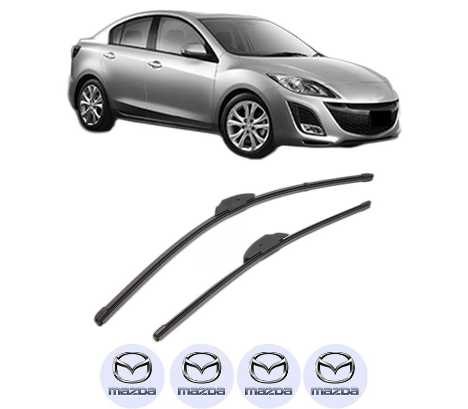 Set stergatoare auto MAZDA 3 Saloon (BL) din 2008-2014, pentru parbriz auto, 2 bucati, Valeo Silencio Xtrm, din cauciuc siliconat rezistent, 4 Stickere Auto MAZDA