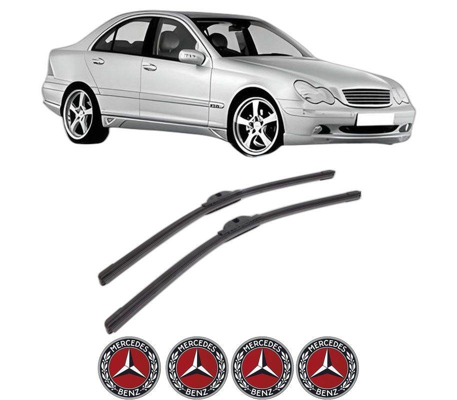 Set stergatoare auto MERCEDES-BENZ C-CLASS (W203) din 2000-2007, pentru parbriz auto, 2 bucati, Bosch Aerotwin, din cauciuc siliconat rezistent, 4 Stickere Auto MERCEDES-BENZ
