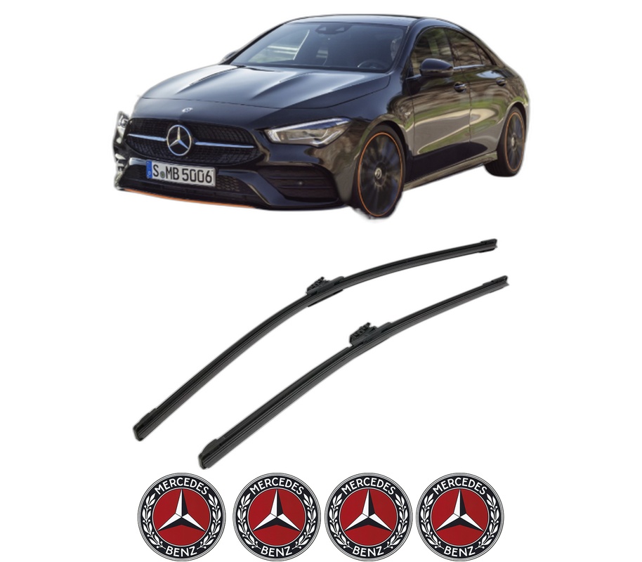 Set stergatoare auto MERCEDES-BENZ CLA (C118) din 2019-2023, pentru parbriz auto, 2 bucati, Bosch Aerotwin, din cauciuc siliconat rezistent, 4 Stickere Auto MERCEDES-BENZ