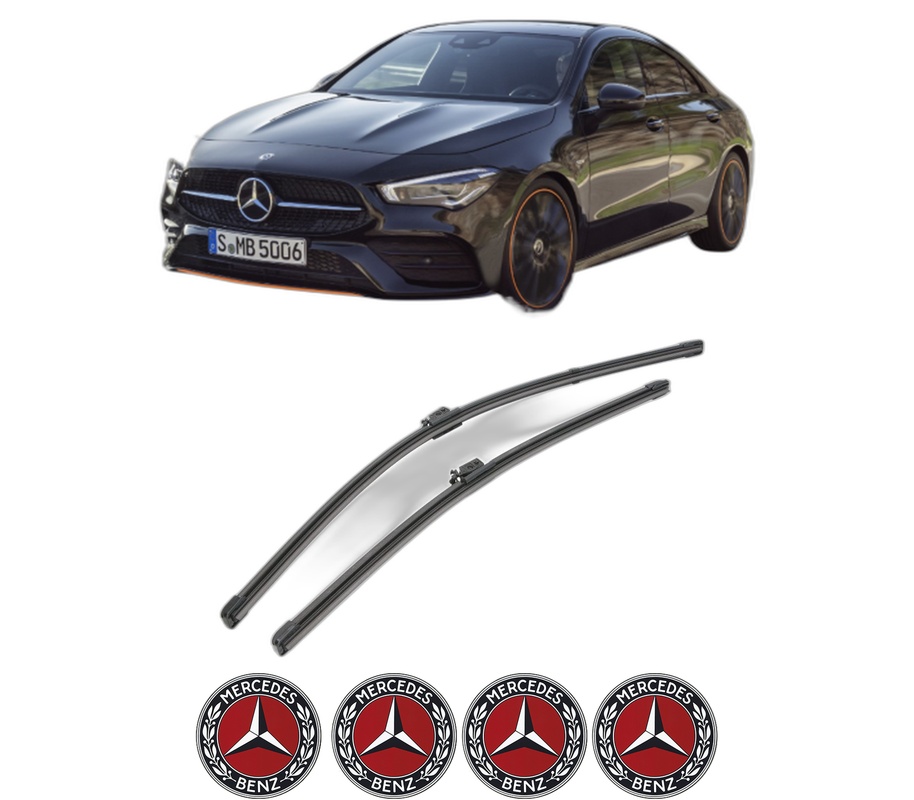 Set stergatoare auto MERCEDES-BENZ CLA (C118) din 2019-2023, pentru parbriz auto, 2 bucati, Valeo Silencio, din cauciuc siliconat rezistent, 4 Stickere Auto MERCEDES-BENZ
