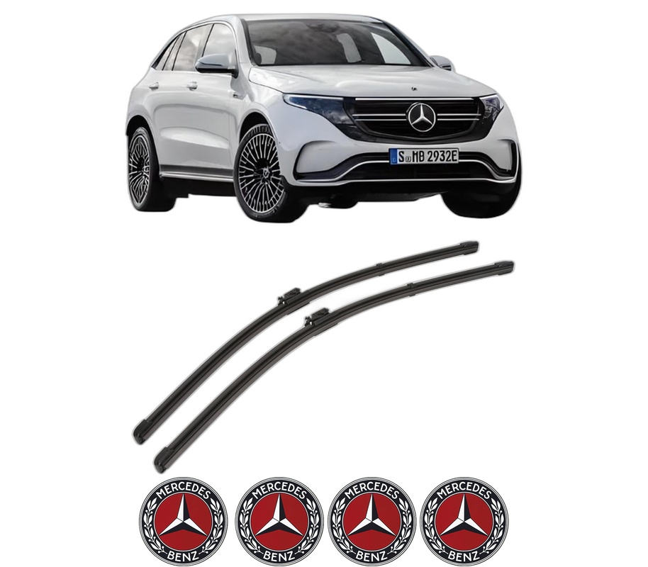 Set stergatoare auto MERCEDES-BENZ EQC (N293) din 2019-2023, pentru parbriz auto, 2 bucati, Valeo Silencio Xtrm, din cauciuc siliconat rezistent, 4 Stickere Auto MERCEDES-BENZ