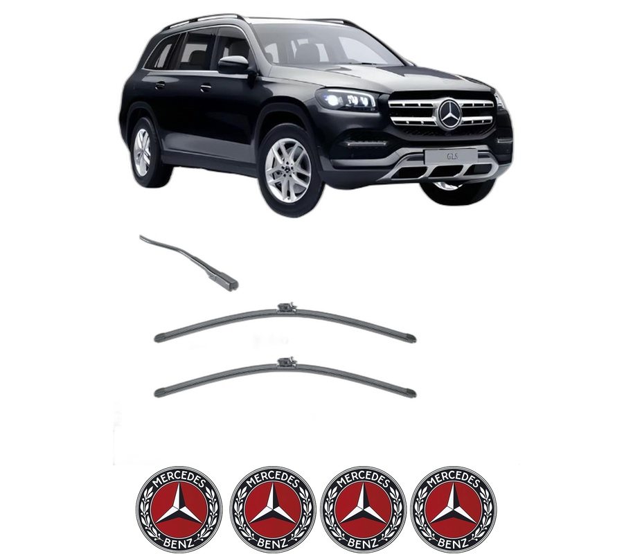Set stergatoare auto MERCEDES-BENZ GLS (X167) din 2019-2023, pentru parbriz auto, 2 bucati, Valeo Silencio Xtrm, din cauciuc siliconat rezistent, 4 Stickere Auto MERCEDES-BENZ