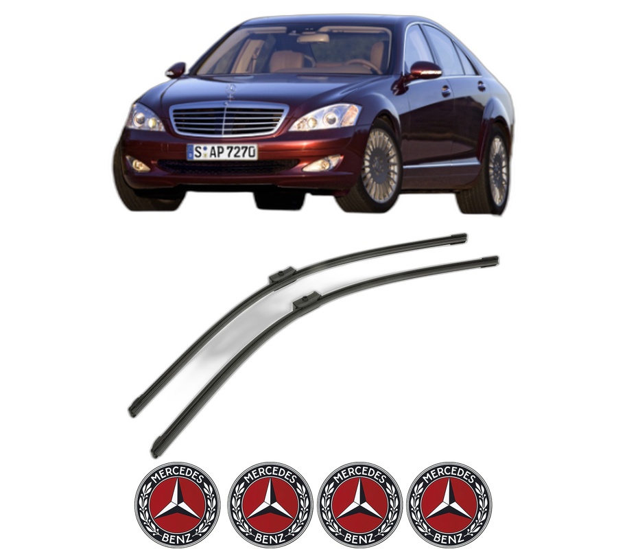 Set stergatoare auto MERCEDES-BENZ S-CLASS (W221, V221) din 2005-2013, pentru parbriz auto, 2 bucati, Bosch Aerotwin, din cauciuc siliconat rezistent, 4 Stickere Auto MERCEDES-BENZ