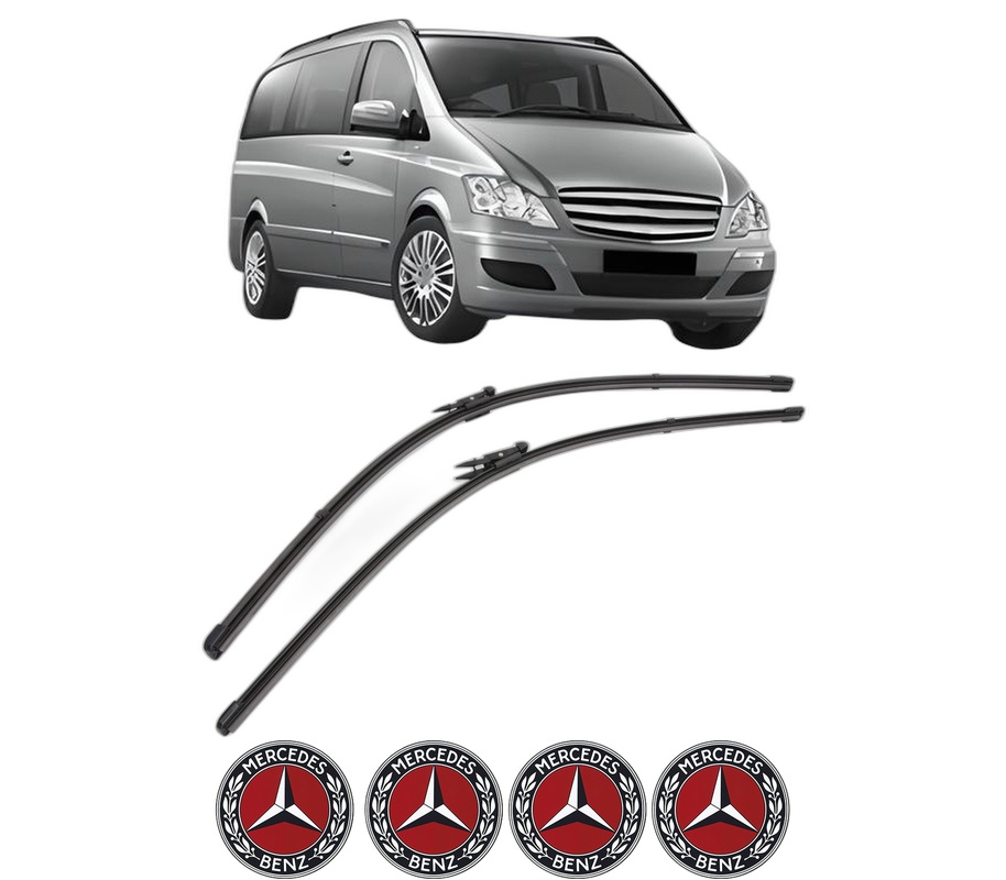 Set stergatoare auto MERCEDES-BENZ VIANO (W639) din 2003-2014, pentru parbriz auto, 2 bucati, Valeo Silencio Xtrm, din cauciuc siliconat rezistent, 4 Stickere Auto MERCEDES-BENZ