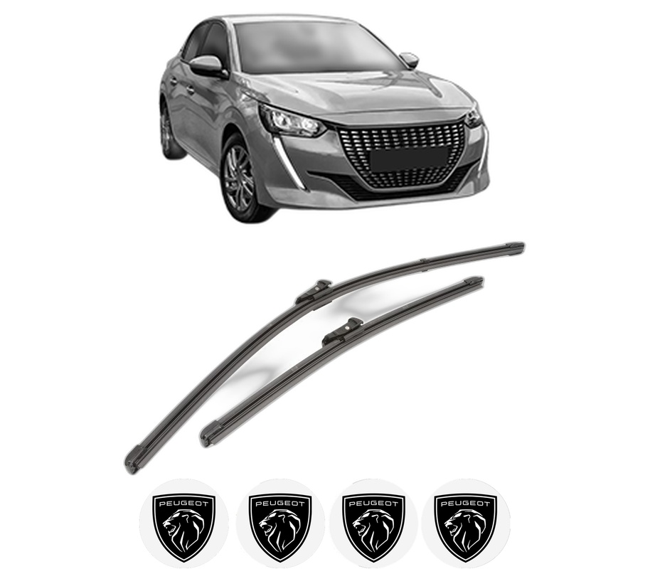 Set stergatoare auto PEUGEOT 208 II (UB_, UP_, UW_, UJ_) din 2019-2023, pentru parbriz auto, 2 bucati, Valeo Silencio Xtrm, din cauciuc siliconat rezistent, 4 Stickere Auto PEUGEOT