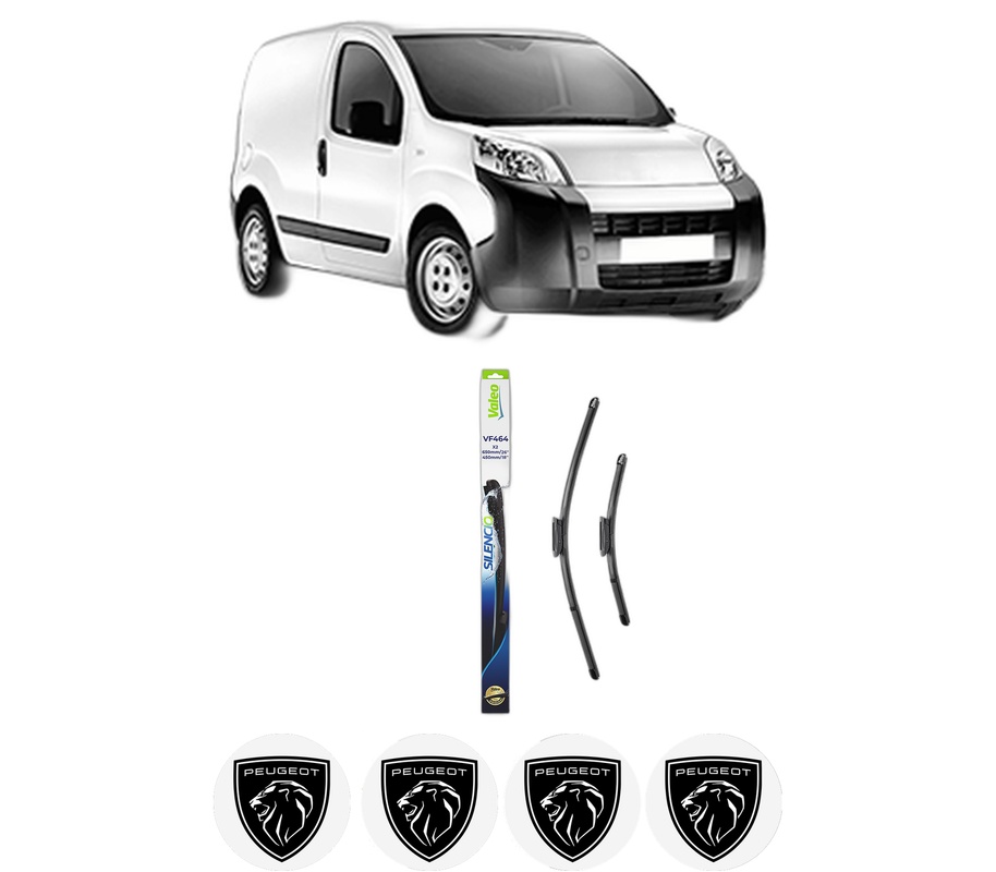 Set stergatoare auto PEUGEOT BIPPER (AA_) din 2008-2010, pentru parbriz auto, 2 bucati, Valeo Silencio Xtrm, din cauciuc siliconat rezistent, 4 Stickere Auto PEUGEOT