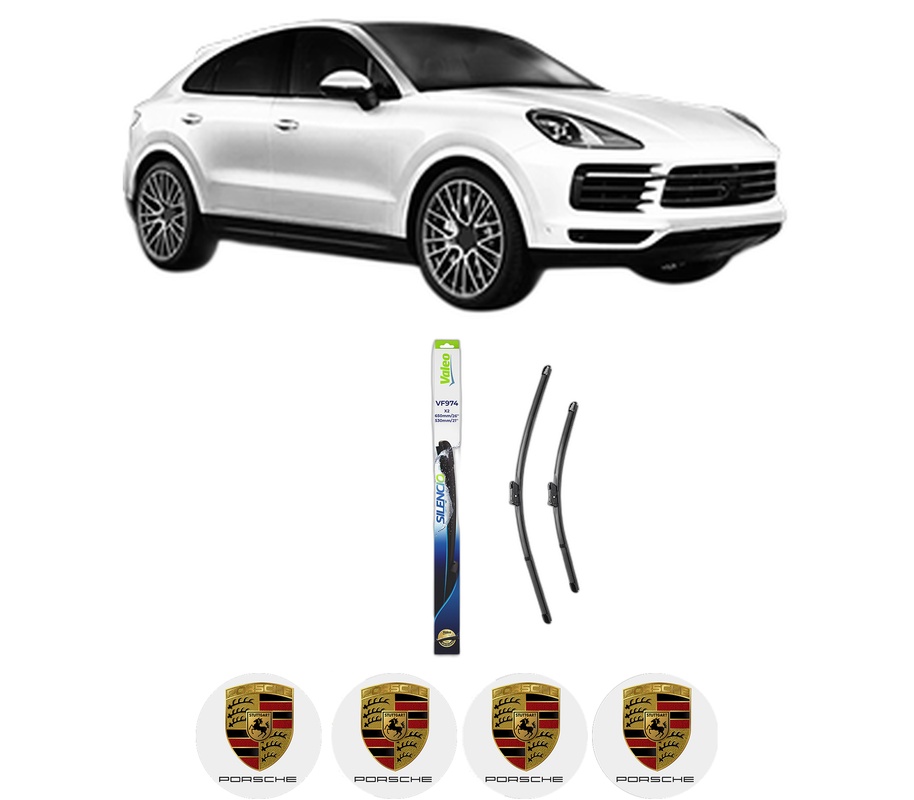 Set stergatoare auto PORSCHE CAYENNE Coupe (9YB) din 2019, pentru parbriz auto, 2 bucati, Valeo Silencio, din cauciuc siliconat rezistent, 4 Stickere Auto PORSCHE
