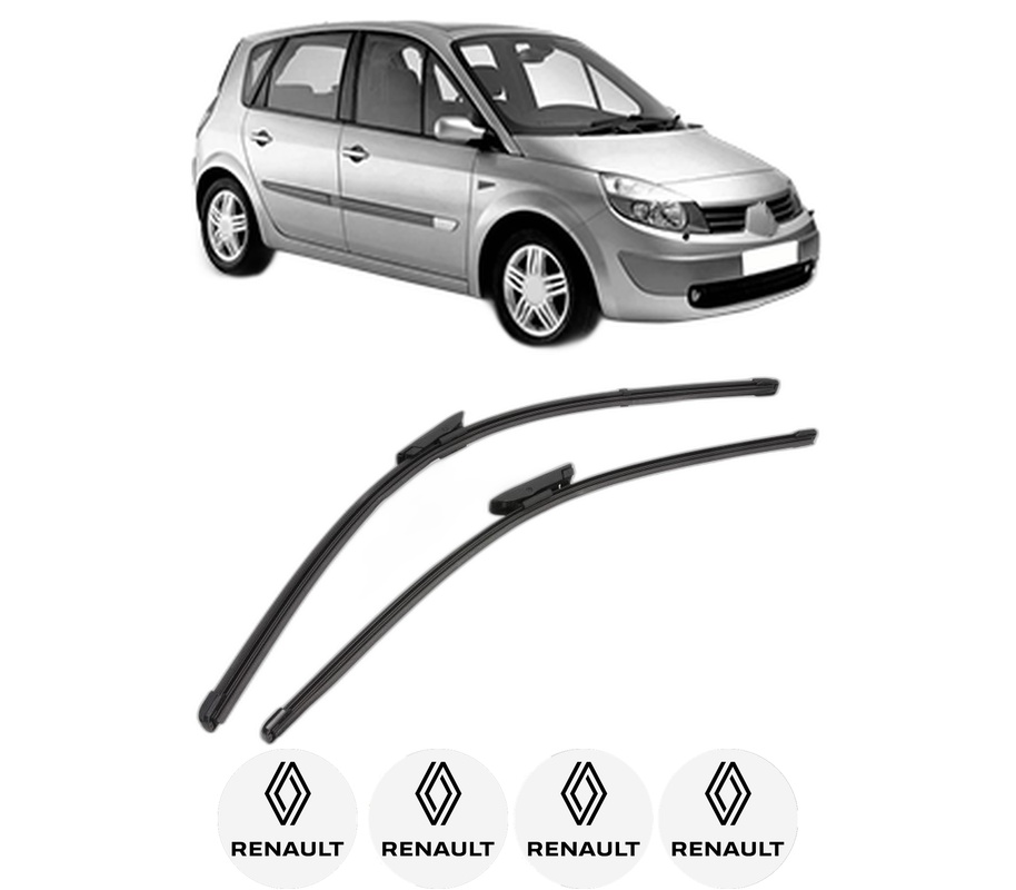 Set stergatoare auto RENAULT SCENIC II (JM0/1_) din 2003-2009, pentru parbriz auto, 2 bucati, Valeo Silencio Xtrm, din cauciuc siliconat rezistent, 4 Stickere Auto RENAULT