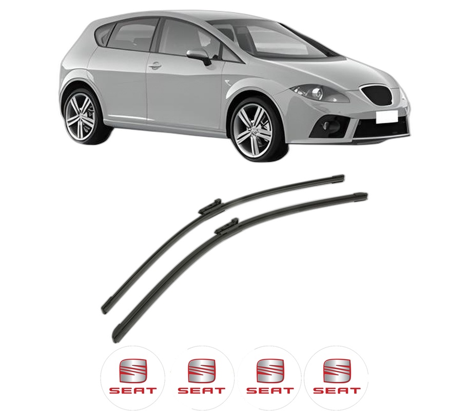 Set stergatoare auto SEAT LEON (1P1) din 2005-2013, pentru parbriz auto, 2 bucati, Bosch Aerotwin, din cauciuc siliconat rezistent, 4 Stickere Auto SEAT