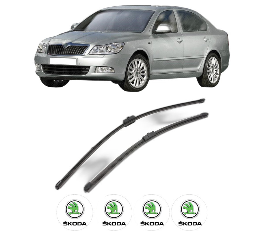 Set stergatoare auto SKODA OCTAVIA II (1Z3) din 2004-2013, pentru parbriz auto, 2 bucati, Valeo Silencio Xtrm, din cauciuc siliconat rezistent, 4 Stickere Auto SKODA