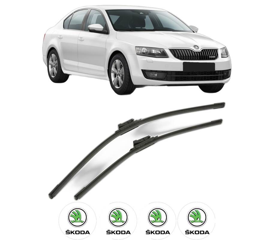Set stergatoare auto SKODA OCTAVIA III (5E3, NL3, NR3) din 2012-2020, pentru parbriz auto, 2 bucati, Bosch Aerotwin, din cauciuc siliconat rezistent, 4 Stickere Auto SKODA
