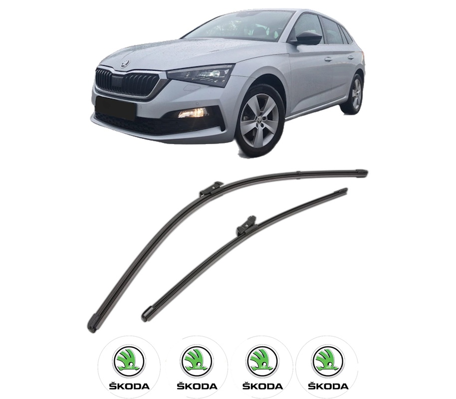 Set stergatoare auto SKODA SCALA (NW1) din 2019-2020, pentru parbriz auto, 2 bucati, Valeo Silencio Xtrm, din cauciuc siliconat rezistent, 4 Stickere Auto SKODA