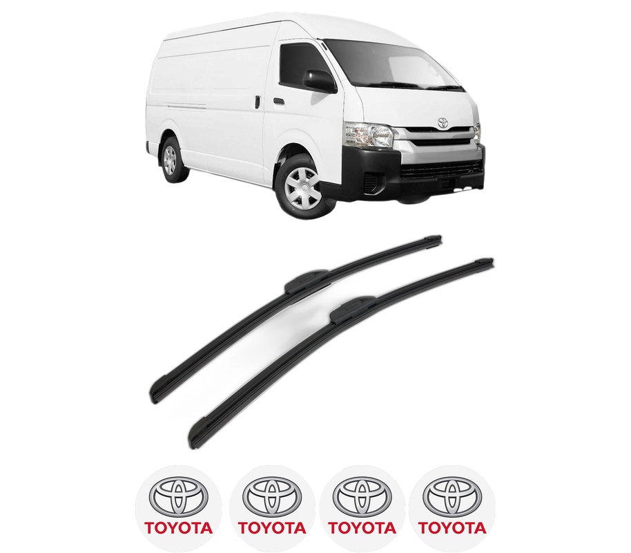 Set stergatoare auto TOYOTA HIACE V Van (TRH2__, KDH2__, LH2__, GDH2__) din 2004-2015, pentru parbriz auto, 2 bucati, Bosch Aerotwin Retrofit, din cauciuc siliconat rezistent, 4 Stickere Auto TOYOTA