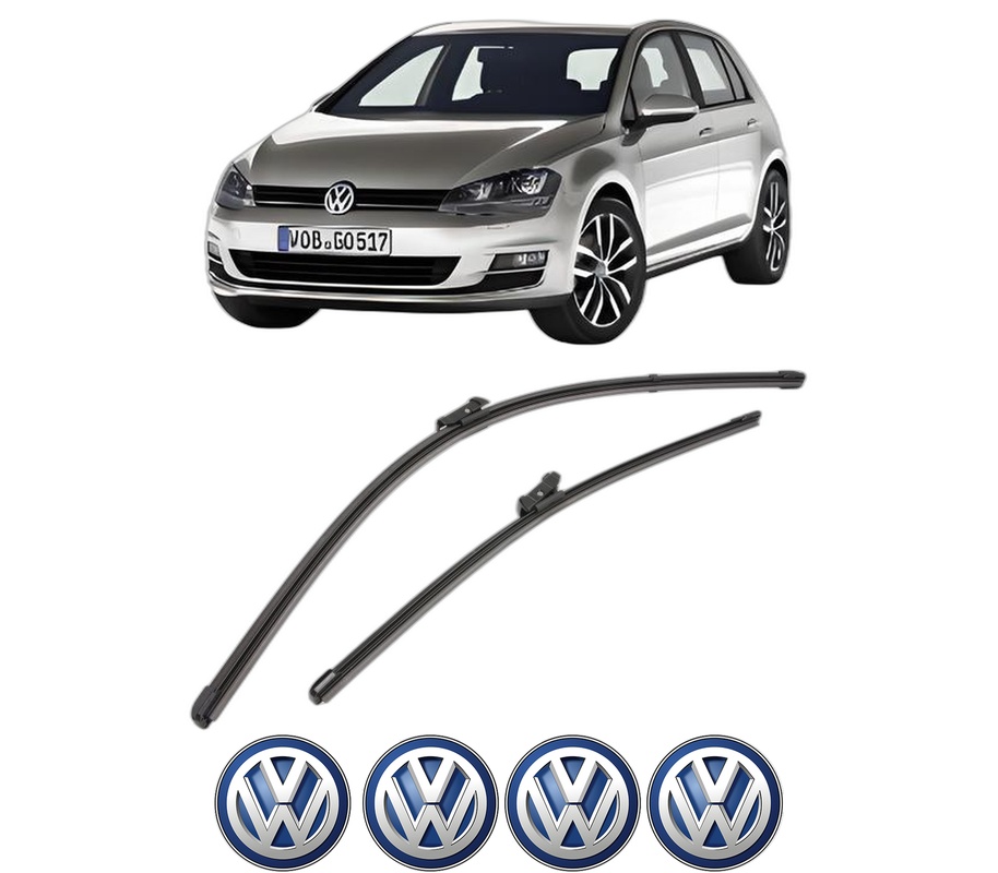 Set stergatoare auto Volkswagen GOLF VII Van (5G1) din 2012-2017, pentru parbriz auto, 2 bucati, Valeo Silencio Xtrm, din cauciuc siliconat rezistent, 4 Stickere Auto Volkswagen