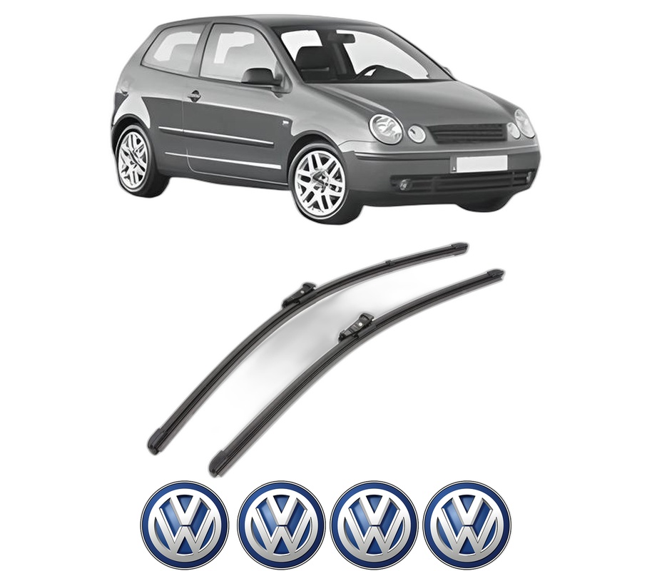 Set stergatoare auto Volkswagen POLO IV (9N_, 9A_) din 2001-2009, pentru parbriz auto, 2 bucati, Valeo Silencio Xtrm, din cauciuc siliconat rezistent, 4 Stickere Auto Volkswagen