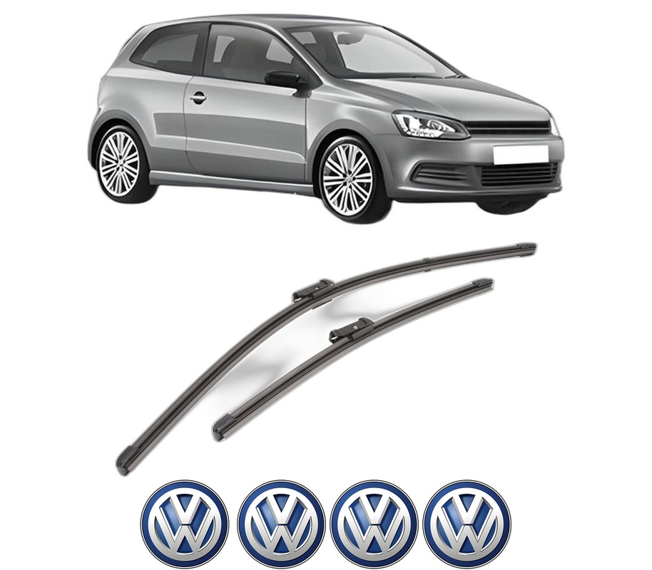 Set stergatoare auto Volkswagen POLO V (6R1, 6C1) din 2009-2022, pentru parbriz auto, 2 bucati, Valeo Silencio Xtrm, din cauciuc siliconat rezistent, 4 Stickere Auto Volkswagen