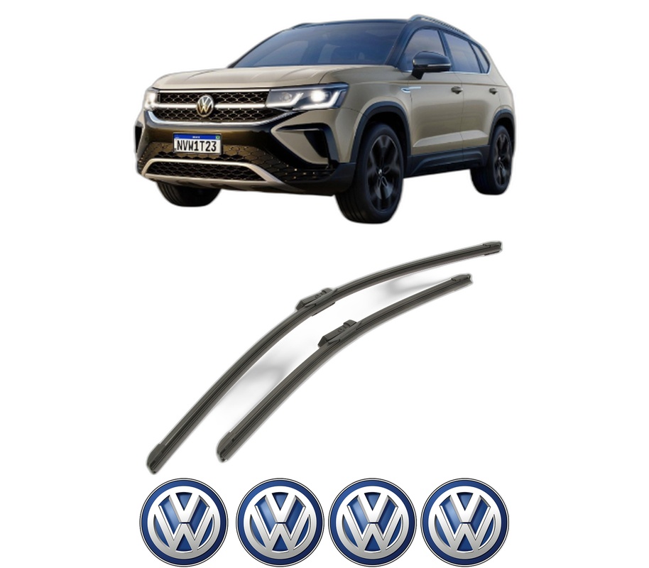 Set stergatoare auto Volkswagen TAOS (CL1, CP1, CQ1) din 2020-2021, pentru parbriz auto, 2 bucati, Bosch Aerotwin, din cauciuc siliconat rezistent, 4 Stickere Auto Volkswagen