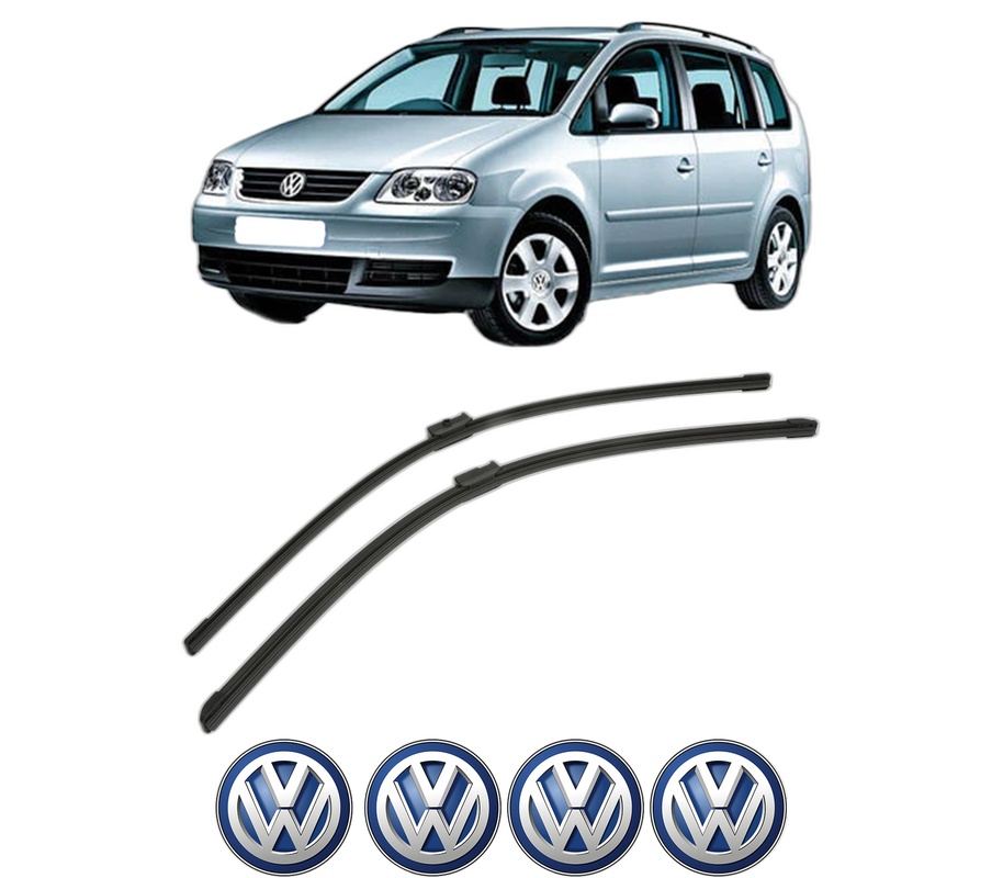 Set stergatoare auto Volkswagen TOURAN (1T1, 1T2) din 2003-2010, pentru parbriz auto, 2 bucati, Bosch Aerotwin, din cauciuc siliconat rezistent, 4 Stickere Auto Volkswagen