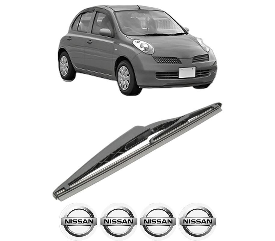 Stergator lamela spate NISSAN MICRA III (K12) din 2002 - 2010, pentru luneta auto, Bosch Twin, din cauciuc siliconat rezistent, 4 Stickere Auto NISSAN