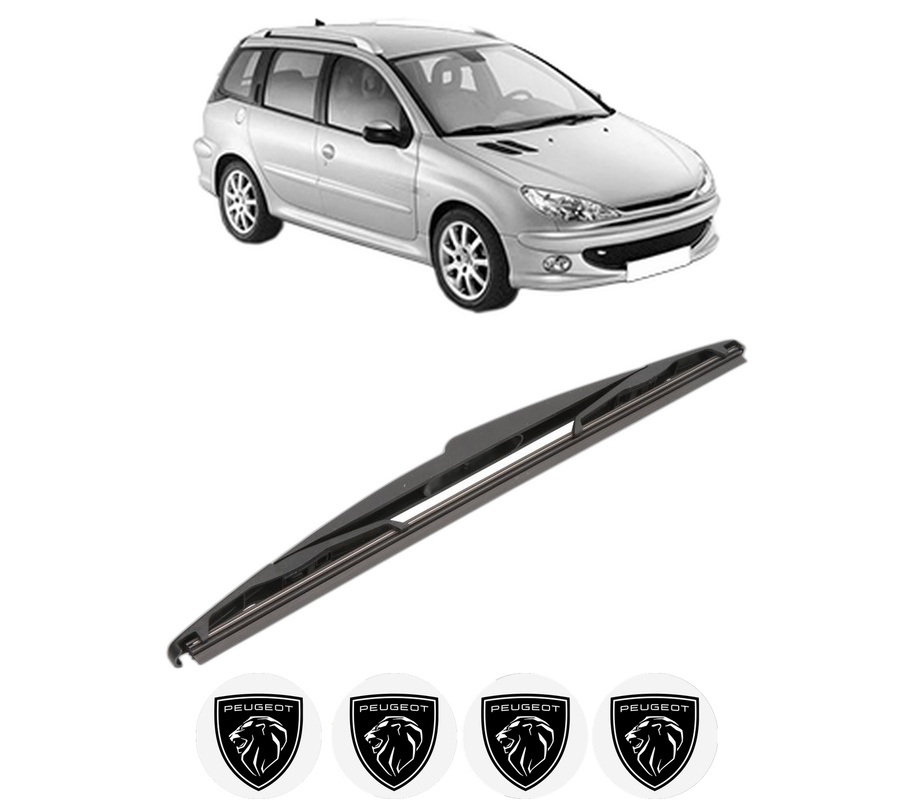 Stergator lamela spate PEUGEOT 206 SW (2E/K) din 2002 - 2008, pentru luneta auto, Valeo Silencio, din cauciuc siliconat rezistent, 4 Stickere Auto PEUGEOT