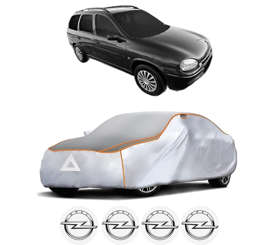 Husa Prelata Antigrindina Auto OPEL CORSA B Estate (S93) din 1999-2002, Protectie auto contra intemperiilor la grindina, Waterproof, 4x Stickere auto OPEL