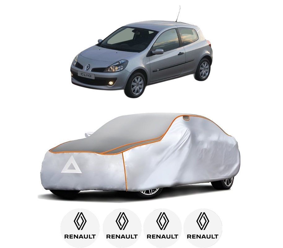Husa Prelata Antigrindina Auto RENAULT CLIO III (BR0/1, CR0/1) din 2005-2014, Protectie auto contra intemperiilor la grindina, Waterproof, 4x Stickere auto RENAULT