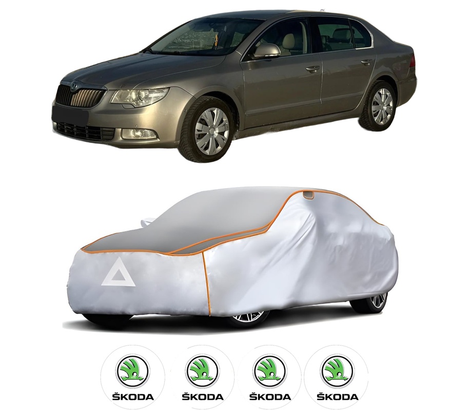 Husa Prelata Antigrindina Auto SKODA SUPERB II Estate (3T5) din 2009-2015, Protectie auto contra intemperiilor la grindina, Waterproof, 4x Stickere auto SKODA