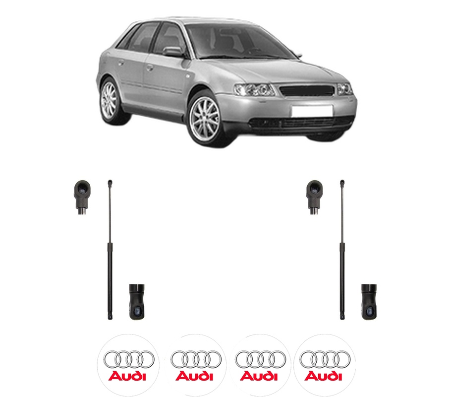 Set amortizoare portbagaj haion pentru AUDI A3 (8L1) din 1996-2003, 2 bucati, MAGNUM TECHNOLOGY, 4 stickere auto AUDI