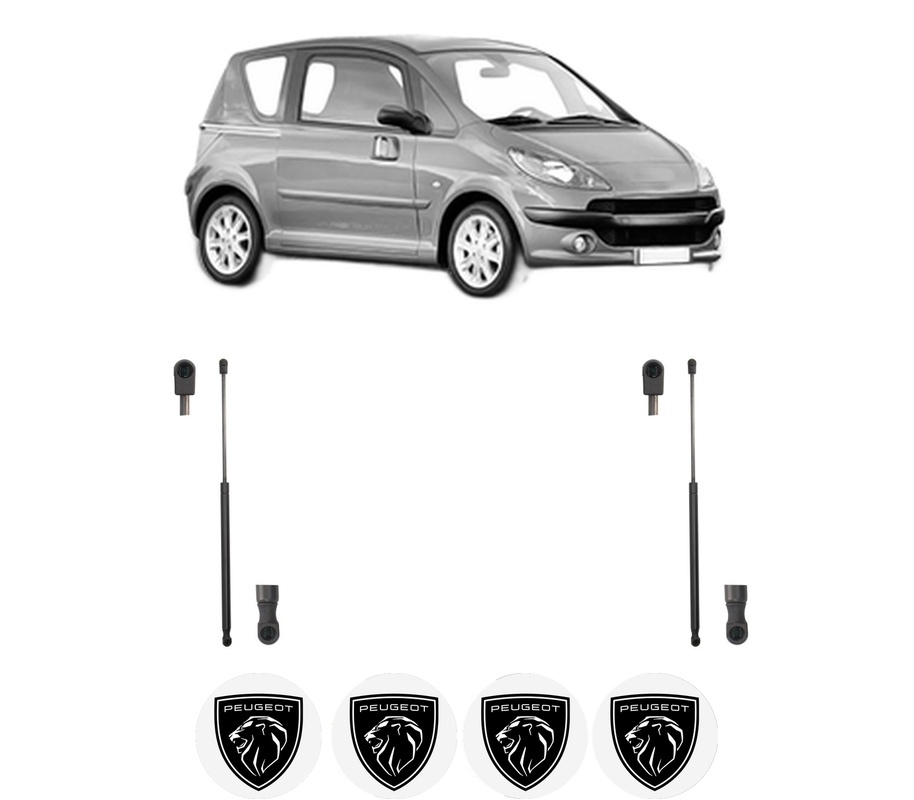 Set amortizoare portbagaj haion pentru PEUGEOT 1007 (KM_) din 2005-2007, 2 bucati, KROSNO, 4 stickere auto PEUGEOT