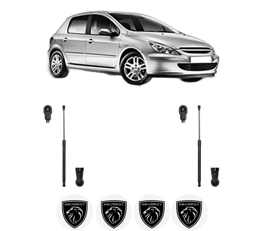 Set amortizoare portbagaj haion pentru PEUGEOT 307 (3A/C) din 2000-2011, 2 bucati, MAGNUM TECHNOLOGY, 4 stickere auto PEUGEOT