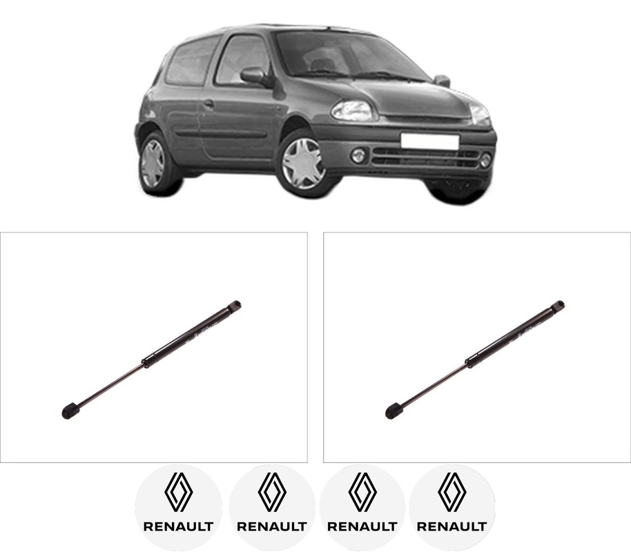 Set amortizoare portbagaj haion pentru RENAULT CLIO II (BB_, CB_) din 1998-2016, 2 bucati, KROSNO, 4 stickere auto RENAULT