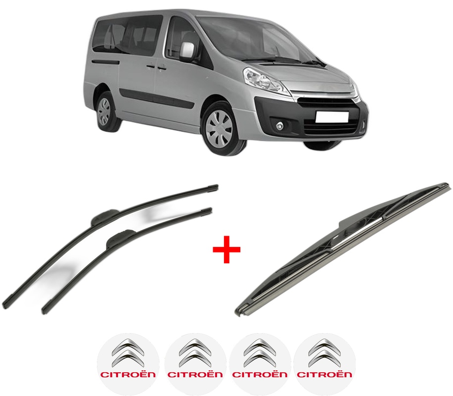 Set 3 stergatoare CITROEN JUMPY II (VF7) din 2007 - 2016, pentru parbriz si luneta fata si spate auto, Bosch Twin, din cauciuc siliconat rezistent, 4 Stickere Auto CITROEN