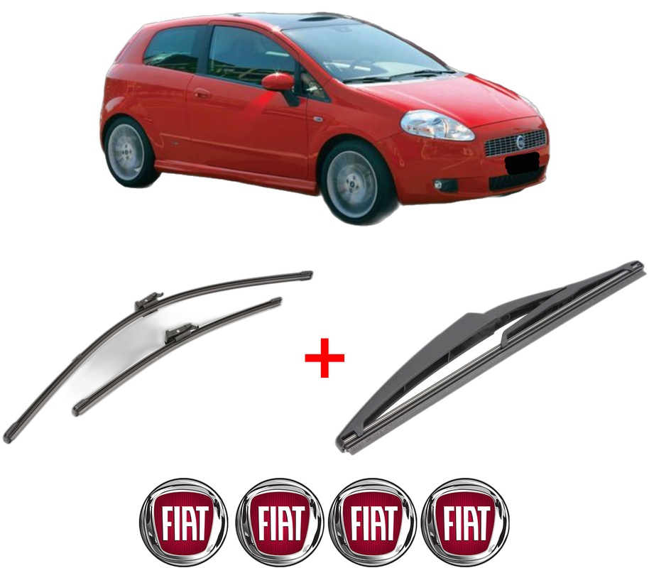 Set 3 stergatoare FIAT PANDA (312_, 319_) din 2012, pentru parbriz si luneta fata si spate auto, Valeo Silencio, din cauciuc siliconat rezistent, 4 Stickere Auto FIAT
