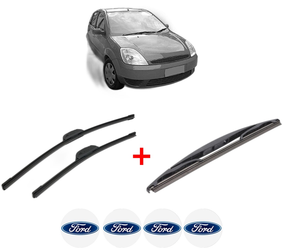 Set 3 stergatoare FORD FIESTA V (JH_, JD_) din 2001 - 2008, pentru parbriz si luneta fata si spate auto, Bosch Twin, din cauciuc siliconat rezistent, 4 Stickere Auto FORD
