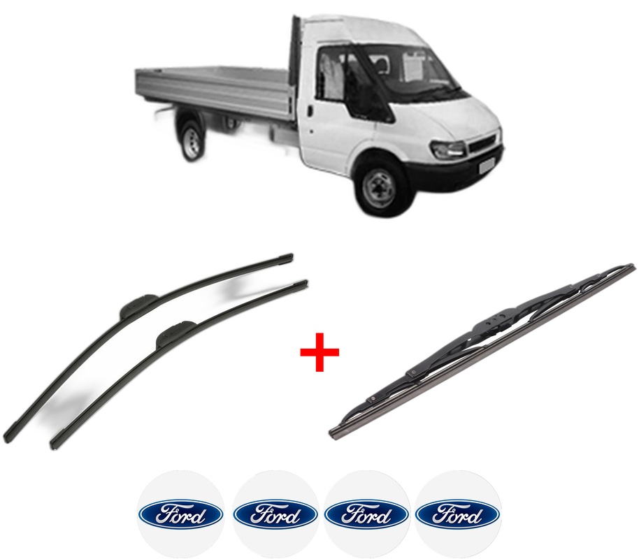 Set 3 stergatoare FORD TRANSIT Platform/Chassis (FM_ _, FN_ _) din 2000 - 2006, pentru parbriz si luneta fata si spate auto, Bosch Twin, din cauciuc siliconat rezistent, 4 Stickere Auto FORD