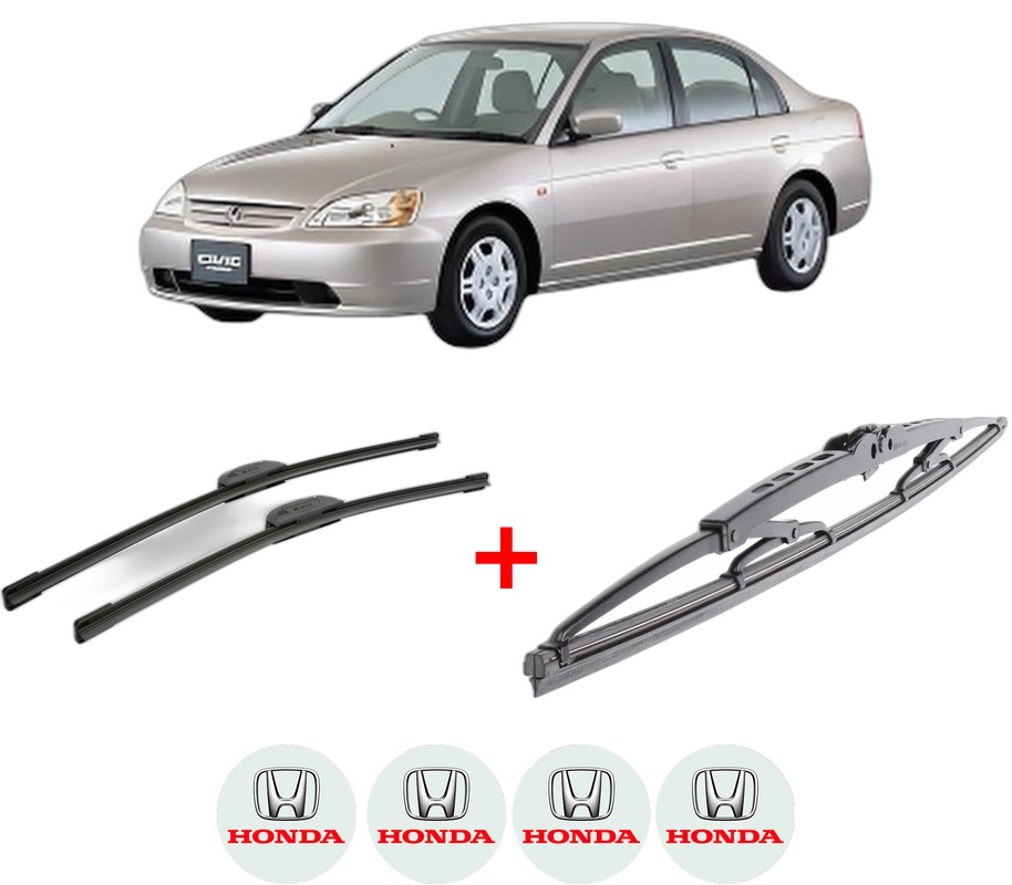 Set 3 stergatoare HONDA CIVIC VII Saloon (ES, ET) din 2001 - 2005, pentru parbriz si luneta fata si spate auto, Bosch Twin, din cauciuc siliconat rezistent, 4 Stickere Auto HONDA