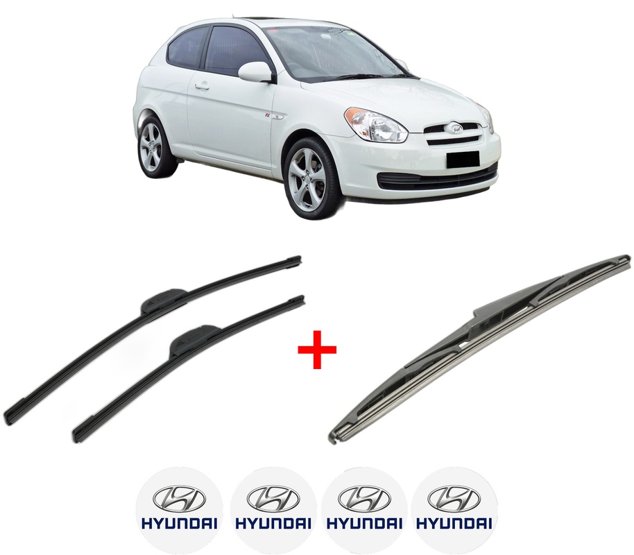 Set 3 stergatoare HYUNDAI ACCENT III (MC) din 2005 - 2010, pentru parbriz si luneta fata si spate auto, Bosch Twin, din cauciuc siliconat rezistent, 4 Stickere Auto HYUNDAI
