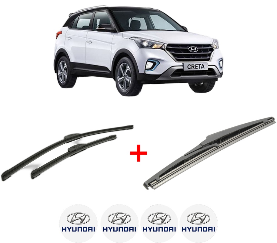 Set 3 stergatoare HYUNDAI CRETA din 2016 - 2021, pentru parbriz si luneta fata si spate auto, Bosch Twin, din cauciuc siliconat rezistent, 4 Stickere Auto HYUNDAI