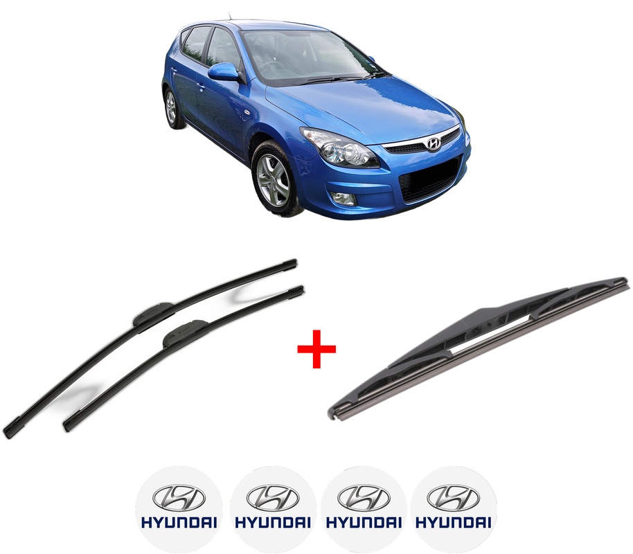 Set 3 stergatoare HYUNDAI i30 (FD) din 2007 - 2011, pentru parbriz si luneta fata si spate auto, Bosch Twin, din cauciuc siliconat rezistent, 4 Stickere Auto HYUNDAI