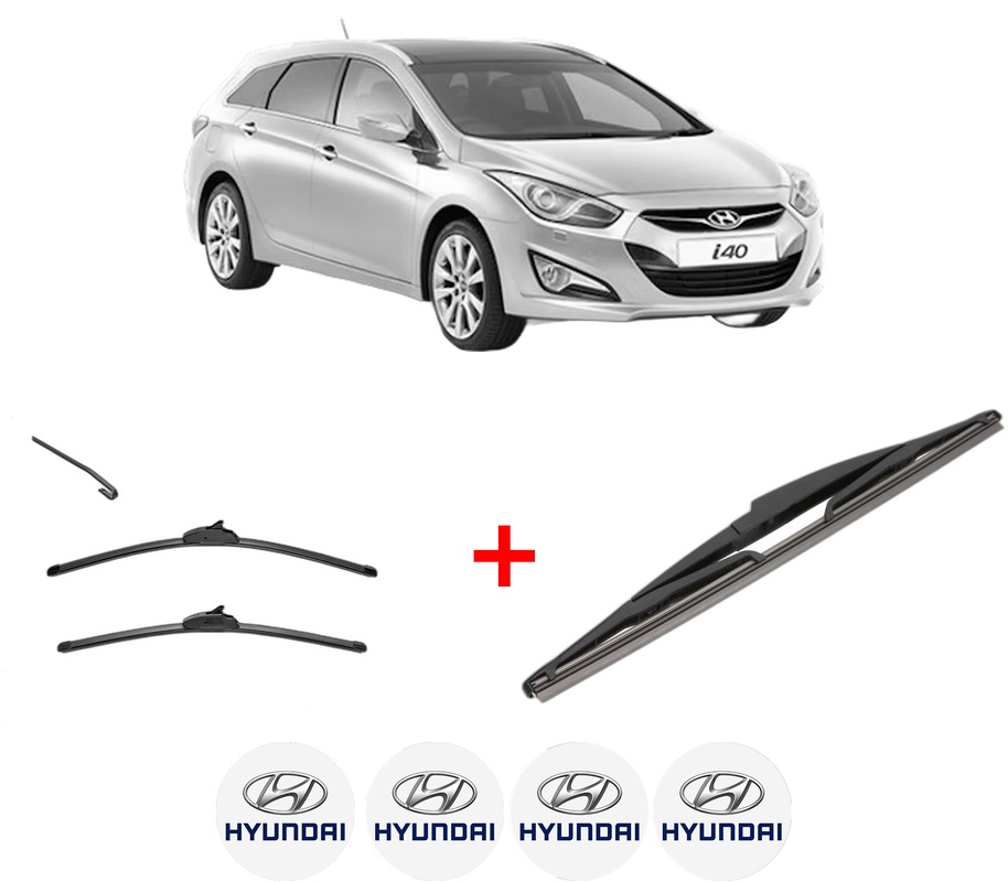 Set 3 stergatoare HYUNDAI i40 I CW (VF) din 2011 - 2019, pentru parbriz si luneta fata si spate auto, Valeo Silencio, din cauciuc siliconat rezistent, 4 Stickere Auto HYUNDAI
