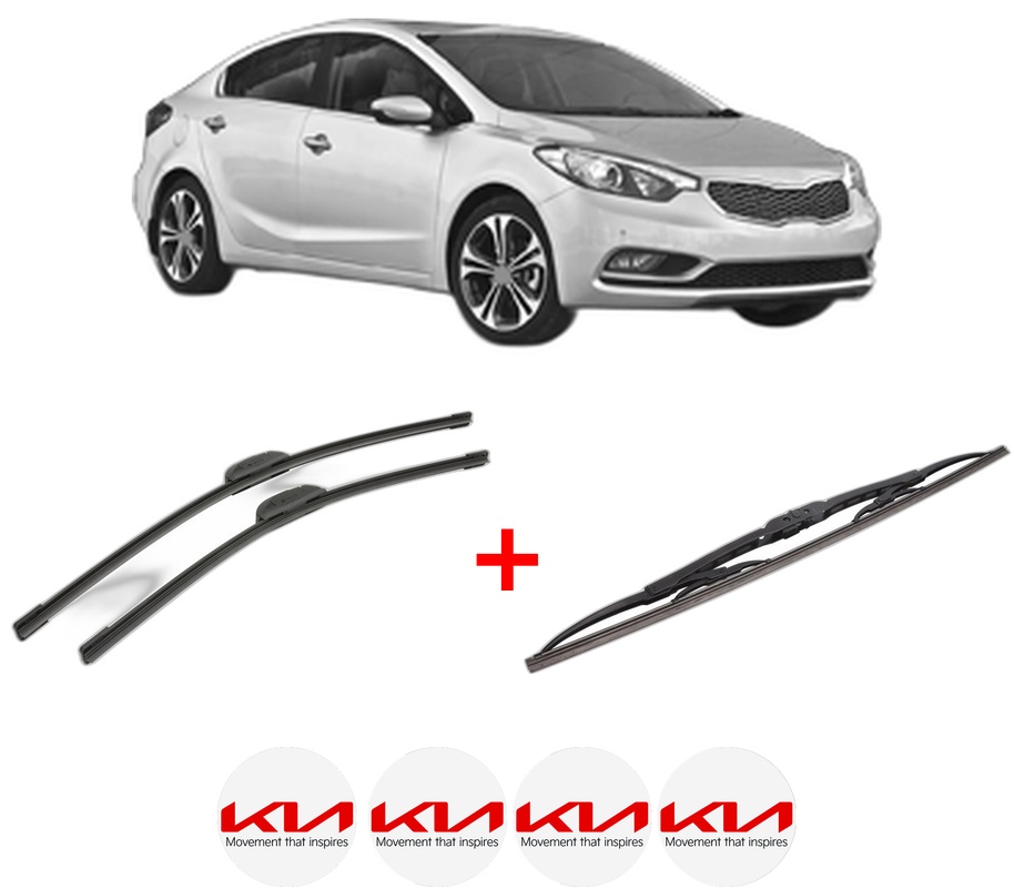 Set 3 stergatoare KIA CERATO III Saloon (YD) din 2013 - 2018, pentru parbriz si luneta fata si spate auto, Bosch Twin, din cauciuc siliconat rezistent, 4 Stickere Auto KIA