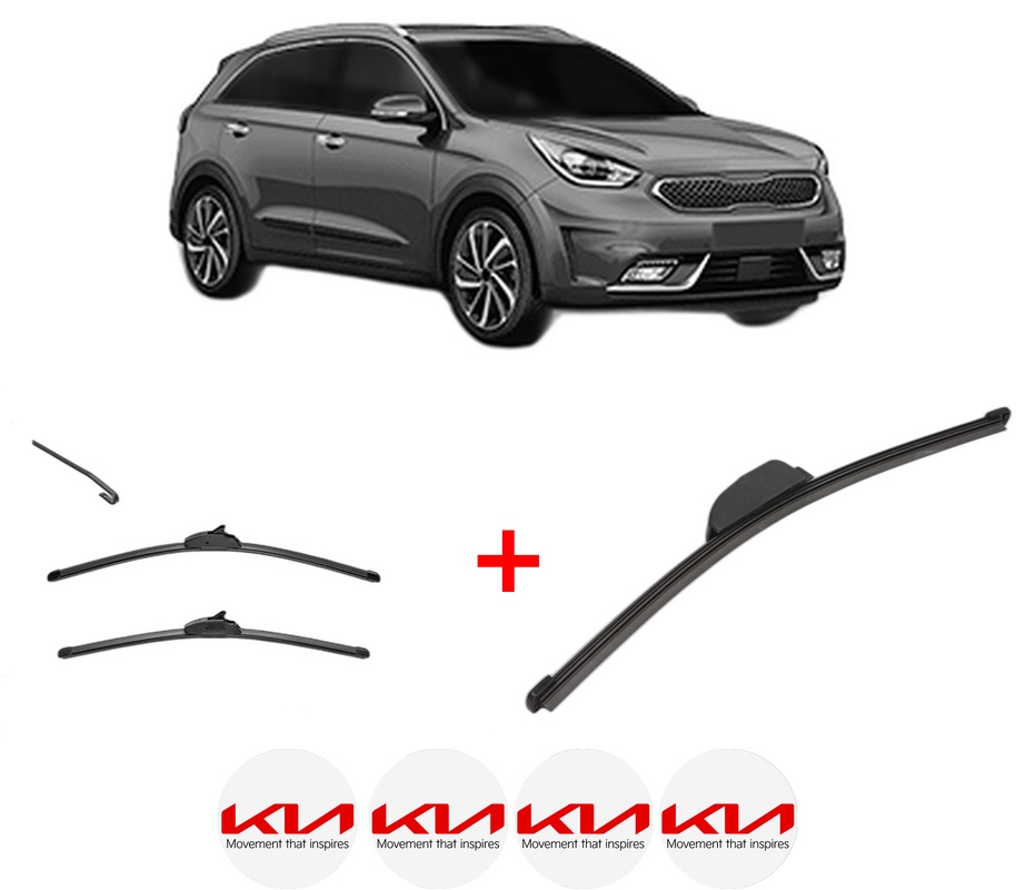 Set 3 stergatoare KIA NIRO VAN (DE) din 2016, pentru parbriz si luneta fata si spate auto, Valeo Silencio, din cauciuc siliconat rezistent, 4 Stickere Auto KIA