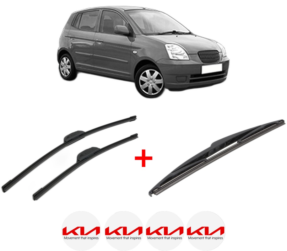 Set 3 stergatoare KIA PICANTO I (SA) din 2004 - 2011, pentru parbriz si luneta fata si spate auto, Bosch Twin, din cauciuc siliconat rezistent, 4 Stickere Auto KIA