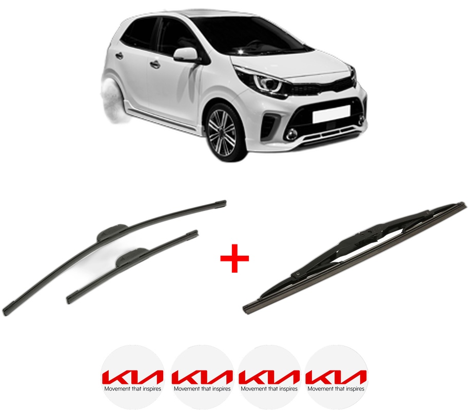 Set 3 stergatoare KIA PICANTO III (JA) din 2017, pentru parbriz si luneta fata si spate auto, Bosch Twin, din cauciuc siliconat rezistent, 4 Stickere Auto KIA