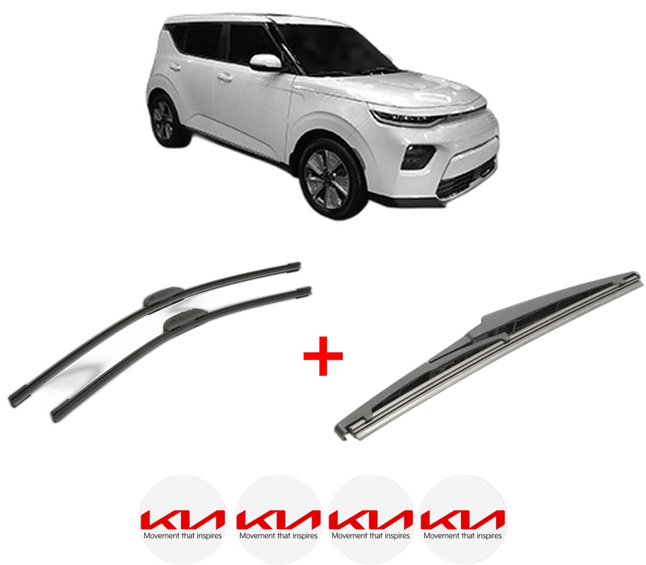 Set 3 stergatoare KIA SOUL III (SK3) din 2019, pentru parbriz si luneta fata si spate auto, Bosch Twin, din cauciuc siliconat rezistent, 4 Stickere Auto KIA