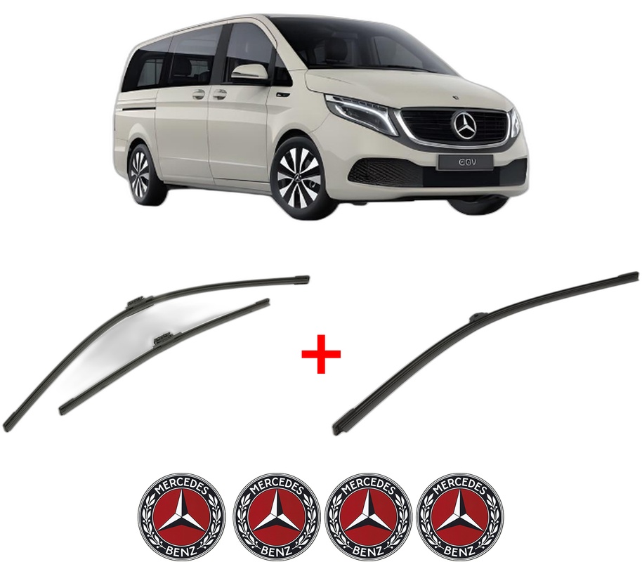 Set 3 stergatoare MERCEDES-BENZ EQV (W447) din 2020, pentru parbriz si luneta fata si spate auto, Bosch Aerotwin, din cauciuc siliconat rezistent, 4 Stickere Auto MERCEDES-BENZ