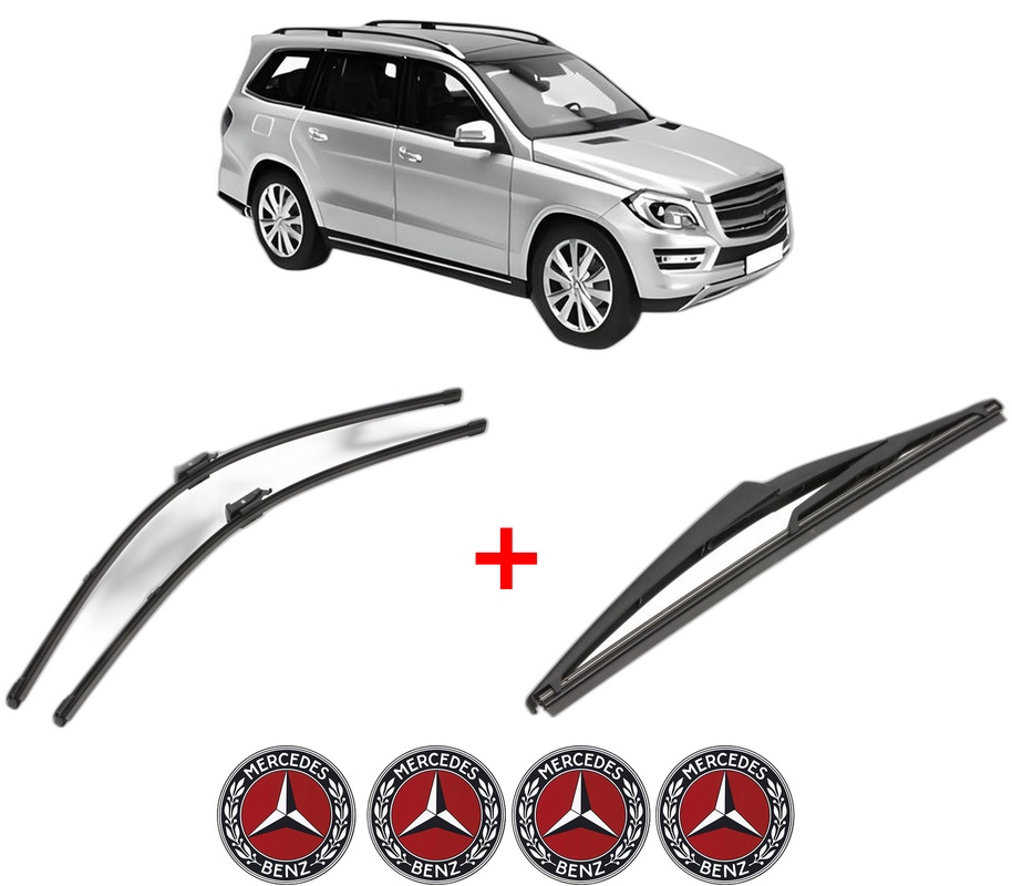 Set 3 stergatoare MERCEDES-BENZ GL-CLASS (X166) din 2012 - 2015, pentru parbriz si luneta fata si spate auto, Valeo Silencio, din cauciuc siliconat rezistent, 4 Stickere Auto MERCEDES-BENZ