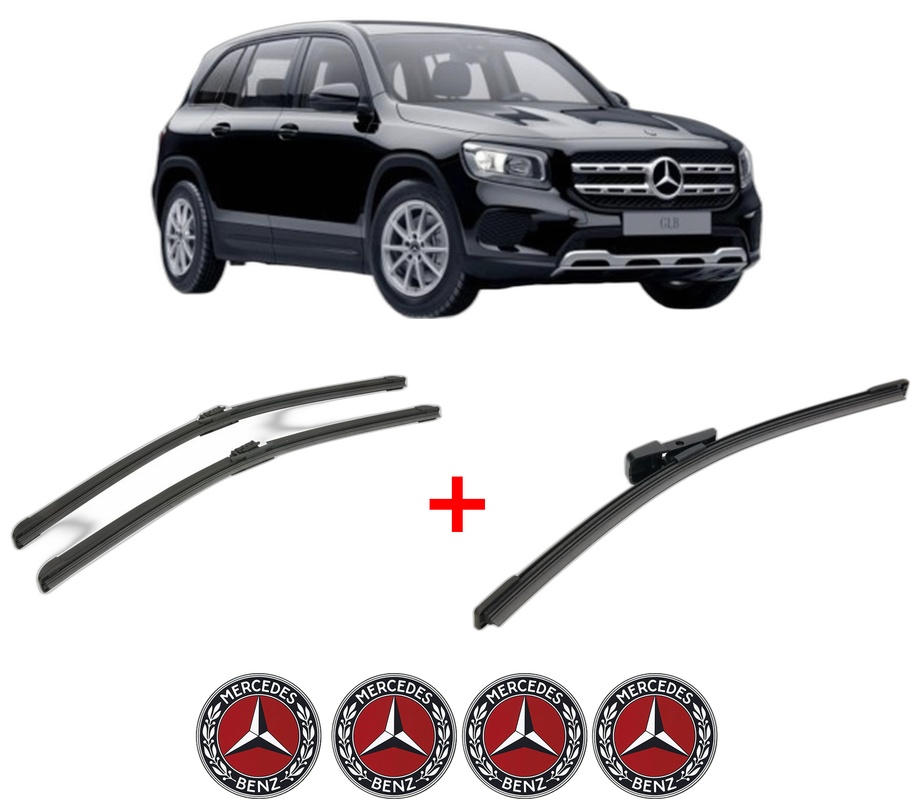 Set 3 stergatoare MERCEDES-BENZ GLB (X247) din 2019 - 2023, pentru parbriz si luneta fata si spate auto, Bosch Aerotwin, din cauciuc siliconat rezistent, 4 Stickere Auto MERCEDES-BENZ
