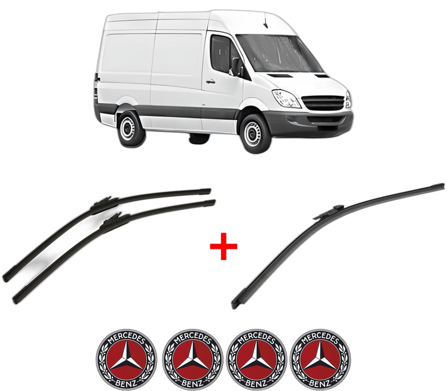 Set 3 stergatoare MERCEDES-BENZ SPRINTER 3,5-t Van (B906) din 2006 - 2018, pentru parbriz si luneta fata si spate auto, Bosch Aerotwin, din cauciuc siliconat rezistent, 4 Stickere Auto MERCEDES-BENZ